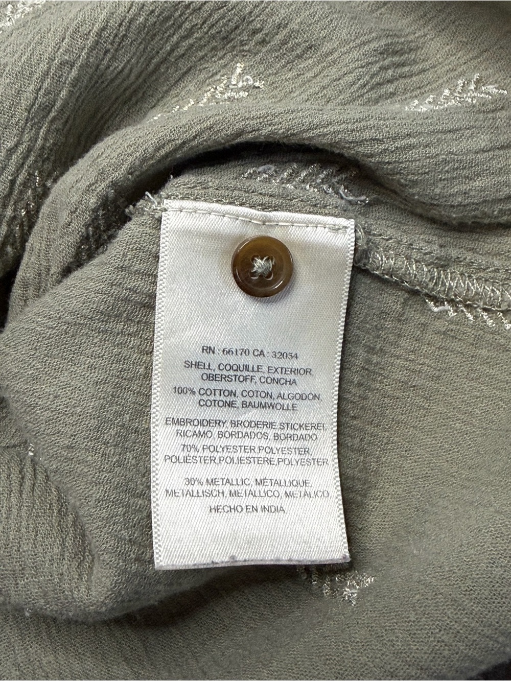 Anthropologie Vanessa Virginia Women 4 Olive Embroidered Cotton Button Front Top - Picture 6 of 10